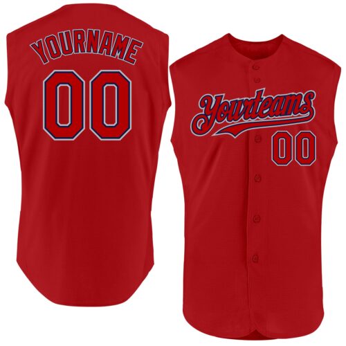 Sleeveless0087 Custom Red Navy-Gray Authentic Sleeveless Baseball Jersey