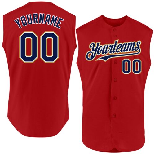 Sleeveless0089 Custom Red Navy-Old Gold Authentic Sleeveless Baseball Jersey