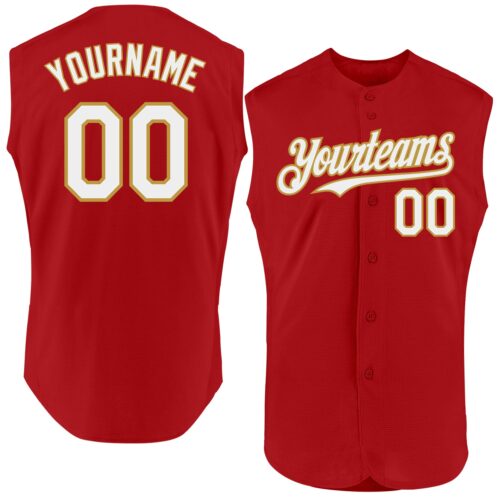 Sleeveless0090 Custom Red White-Old Gold Authentic Sleeveless Baseball Jersey