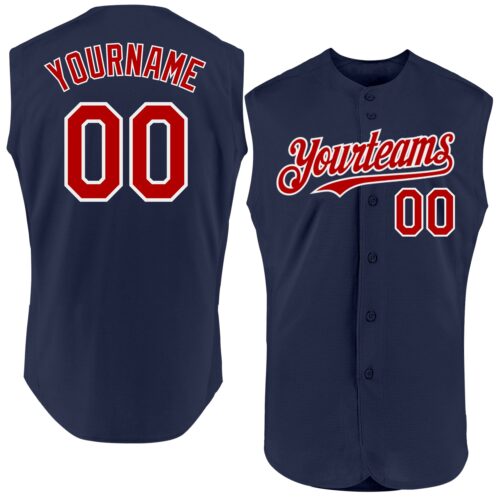Sleeveless0092 Custom Navy Red-White Authentic Sleeveless Baseball Jersey