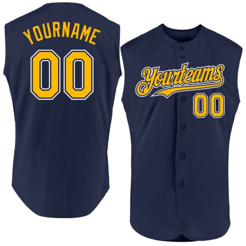 Sleeveless0095 Custom Navy Gold-White Authentic Sleeveless Baseball Jersey