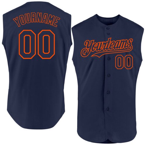 Sleeveless0099 Custom Navy Orange Authentic Sleeveless Baseball Jersey