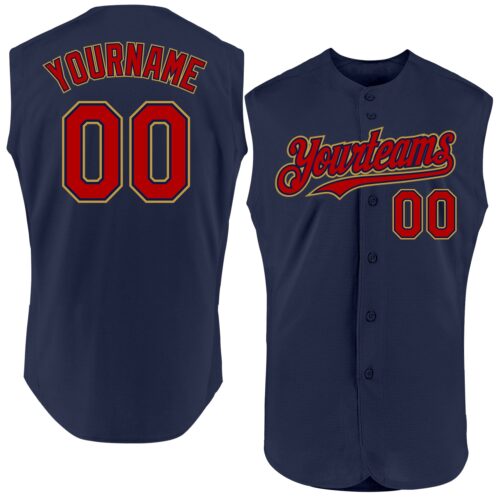 Sleeveless0101 Custom Navy Red-Old Gold Authentic Sleeveless Baseball Jersey