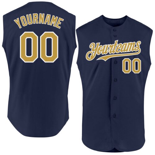 Sleeveless0102 Custom Navy Old Gold-White Authentic Sleeveless Baseball Jersey