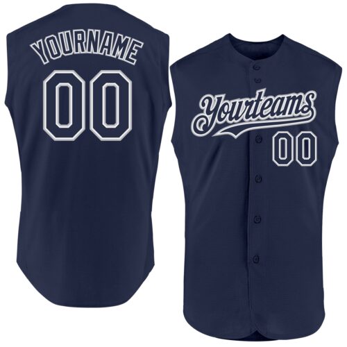 Sleeveless0105 Custom Navy White-Gray Authentic Sleeveless Baseball Jersey