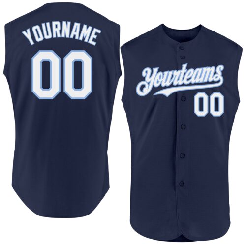 Sleeveless0106 Custom Navy White-Light Blue Authentic Sleeveless Baseball Jersey