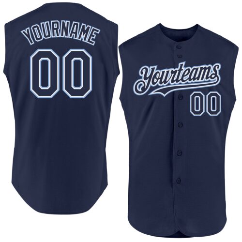 Sleeveless0107 Custom Navy White-Light Blue Authentic Sleeveless Baseball Jersey