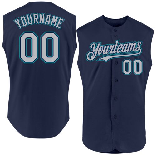 Sleeveless0111 Custom Navy Gray-Teal Authentic Sleeveless Baseball Jersey