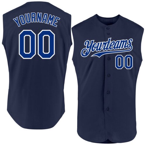 Sleeveless0115 Custom Navy Royal-White Authentic Sleeveless Baseball Jersey