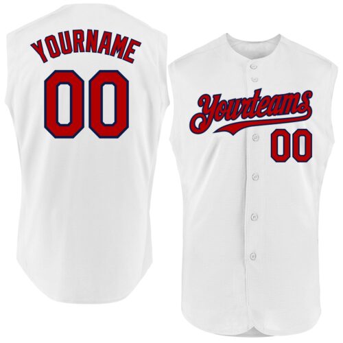 Sleeveless0117 Custom White Red-Navy Authentic Sleeveless Baseball Jersey