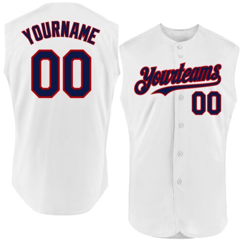 Sleeveless0118 Custom White Navy-Red Authentic Sleeveless Baseball Jersey