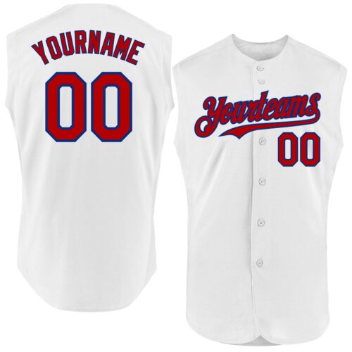 Sleeveless0120 Custom White Red-Royal Authentic Sleeveless Baseball Jersey