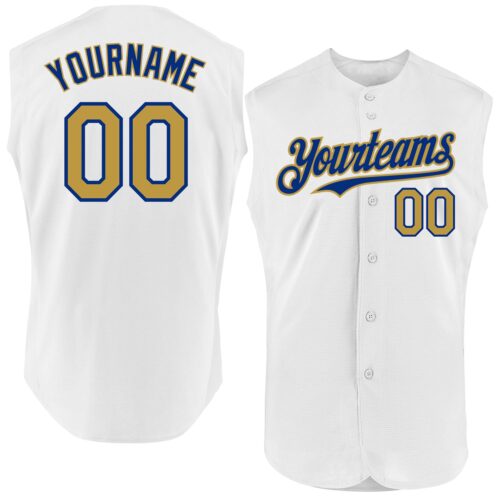 Sleeveless0121 Custom White Old Gold-Royal Authentic Sleeveless Baseball Jersey