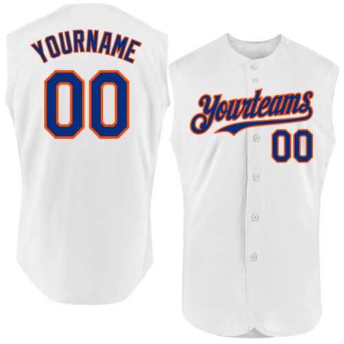 Sleeveless0123 Custom White Royal-Orange Authentic Sleeveless Baseball Jersey