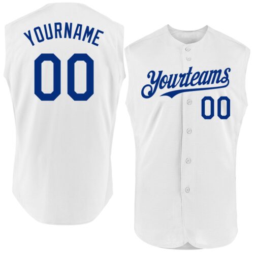 Sleeveless0124 Custom White Royal Authentic Sleeveless Baseball Jersey