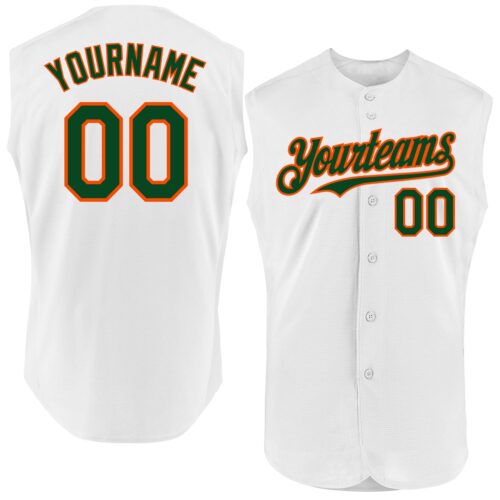 Sleeveless0125 Custom White Green-Orange Authentic Sleeveless Baseball Jersey