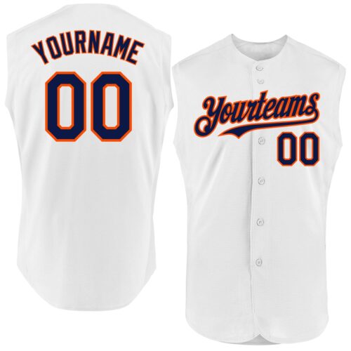 Sleeveless0126 Custom White Navy-Orange Authentic Sleeveless Baseball Jersey