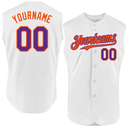 Sleeveless0127 Custom White Purple-Orange Authentic Sleeveless Baseball Jersey
