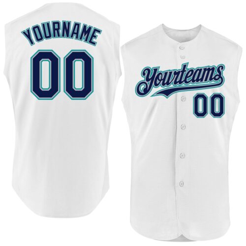 Sleeveless0129 Custom White Navy Gray-Teal Authentic Sleeveless Baseball Jersey