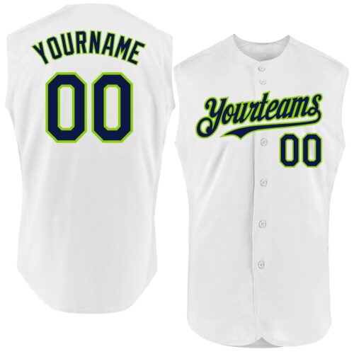 Sleeveless0131 Custom White Navy-Neon Green Authentic Sleeveless Baseball Jersey
