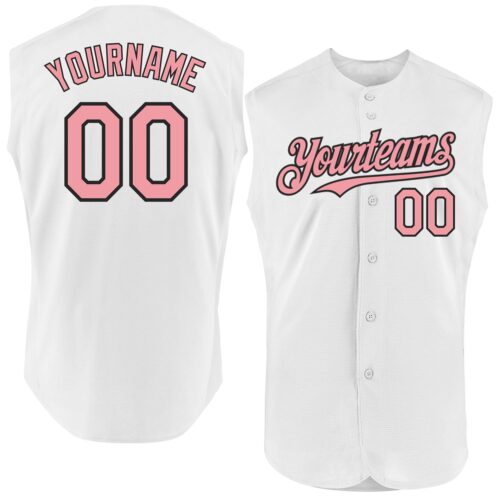 Sleeveless0137 Custom White Medium Pink-Black Authentic Sleeveless Baseball Jersey