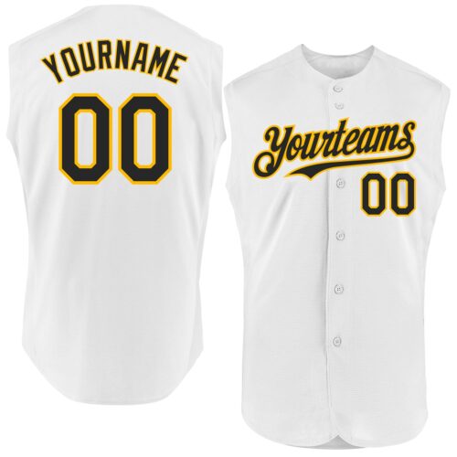 Sleeveless0139 Custom White Black-Gold Authentic Sleeveless Baseball Jersey