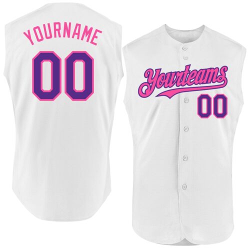 Sleeveless0141 Custom White Purple-Pink Authentic Sleeveless Baseball Jersey