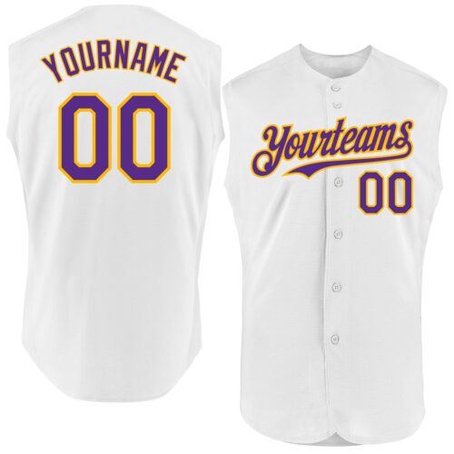 Sleeveless0142 Custom White Purple-Gold Authentic Sleeveless Baseball Jersey