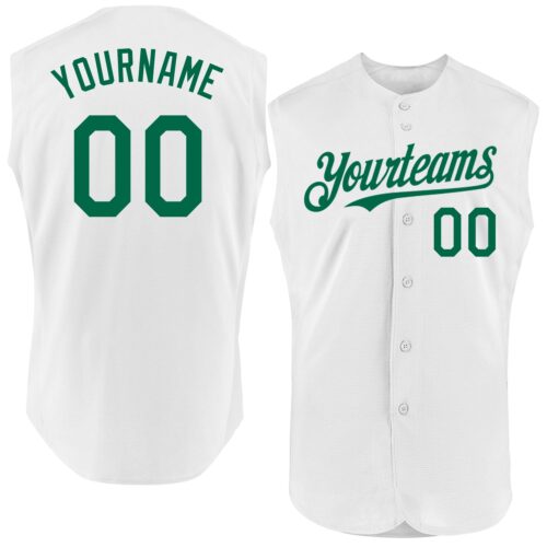 Sleeveless0147 Custom White Kelly Green Authentic Sleeveless Baseball Jersey