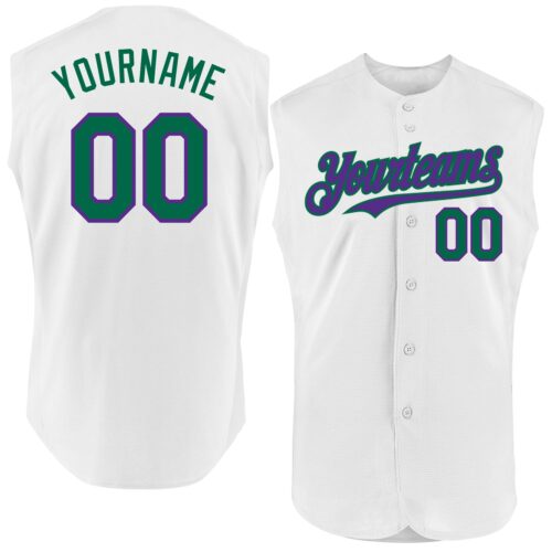 Sleeveless0149 Custom White Kelly Green-Purple Authentic Sleeveless Baseball Jersey