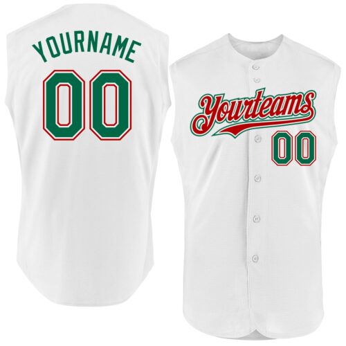 Sleeveless0153 Custom White Kelly Green-Red Authentic Sleeveless Baseball Jersey