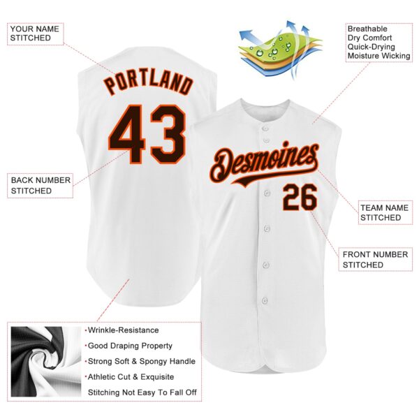 Custom White Brown-Orange Authentic Sleeveless Baseball Jersey