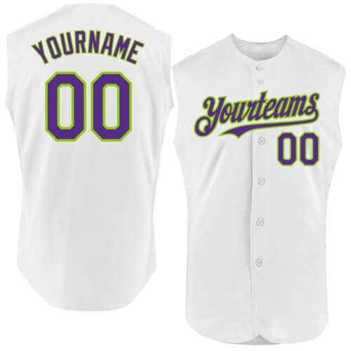 Sleeveless0159 Custom White Purple-Neon Green Authentic Sleeveless Baseball Jersey
