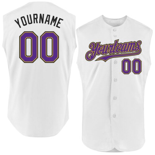 Sleeveless0163 Custom White Purple Old Gold-Black Authentic Sleeveless Baseball Jersey