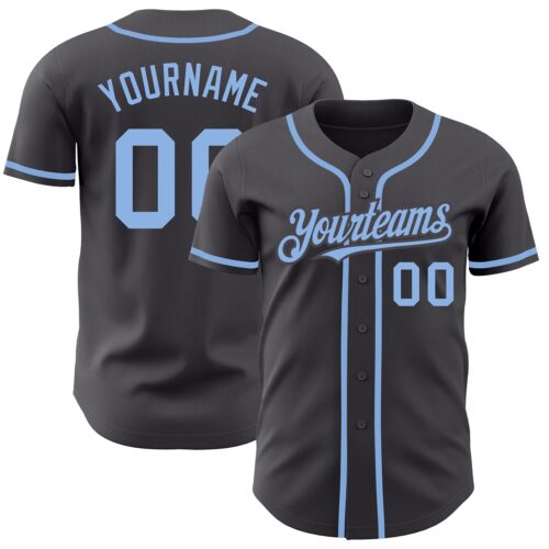 SteelGray0026 Custom Steel Gray Light Blue Authentic Baseball Jersey