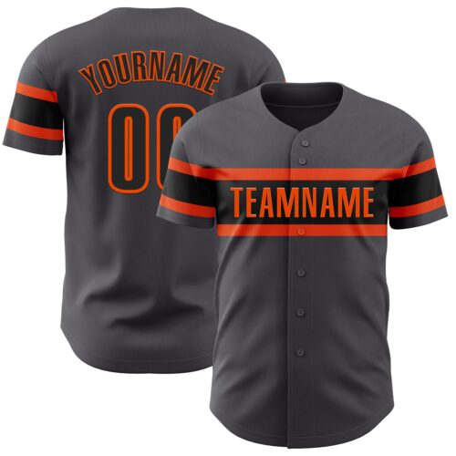 SteelGray0064 Custom Steel Gray Black-Orange Authentic Baseball Jersey