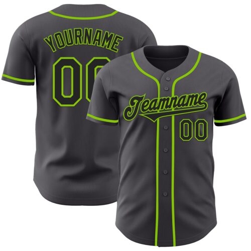 SteelGray0080 Custom Steel Gray Black-Neon Green Authentic Baseball Jersey