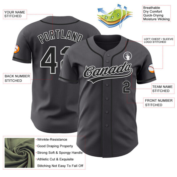 Custom Steel Gray Black-White Authentic Baseball Jersey