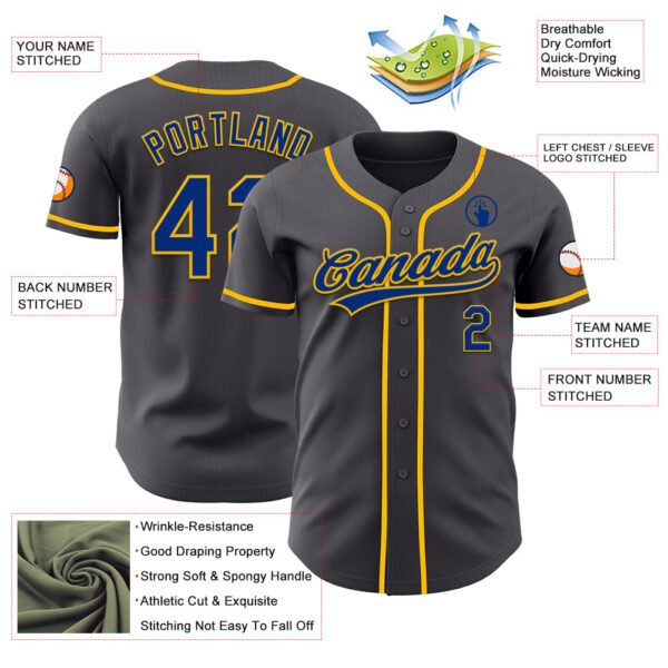 Custom Steel Gray Royal-Gold Authentic Baseball Jersey