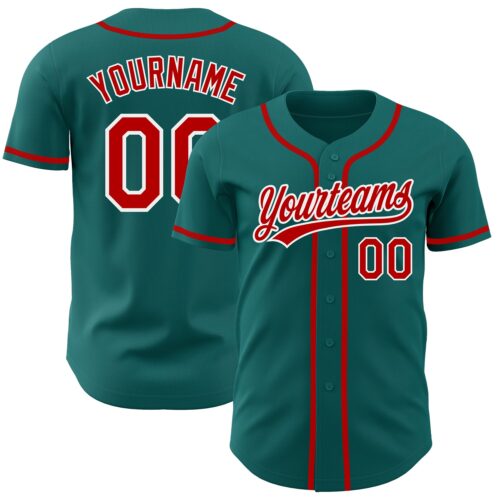Teal0127 Custom Teal Red-White Authentic Baseball Jersey