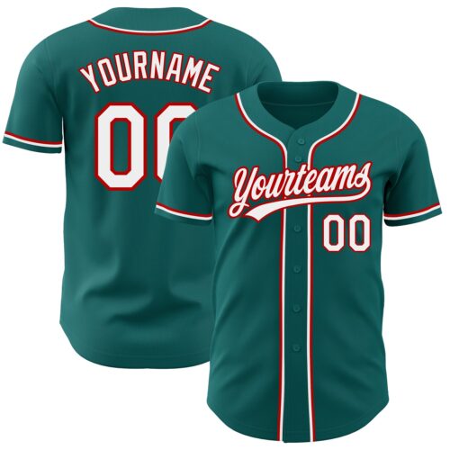 Teal0128 Custom Teal White-Red Authentic Baseball Jersey