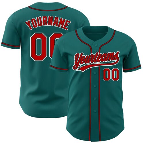 Teal0130 Custom Teal Red-Black Authentic Baseball Jersey