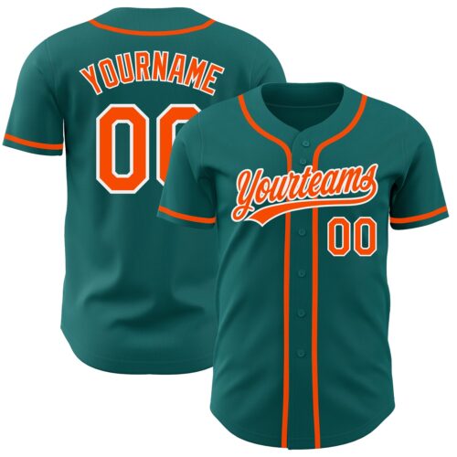 Teal0132 Custom Teal Orange-White Authentic Baseball Jersey