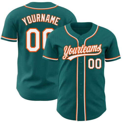 Teal0133 Custom Teal White-Orange Authentic Baseball Jersey