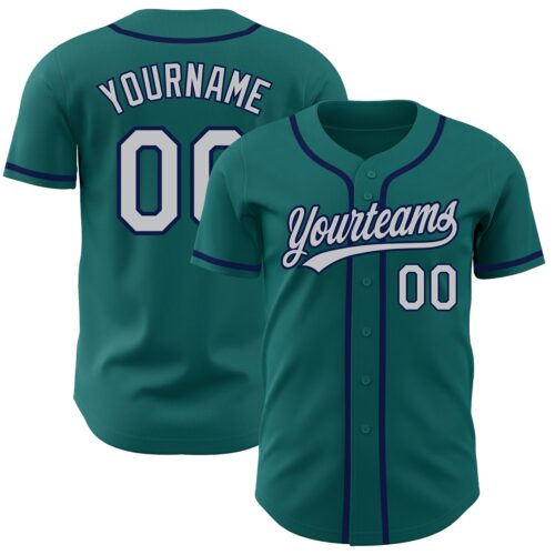 Teal0134 Custom Teal Gray-Navy Authentic Baseball Jersey