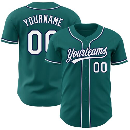 Teal0135 Custom Teal White-Navy Authentic Baseball Jersey