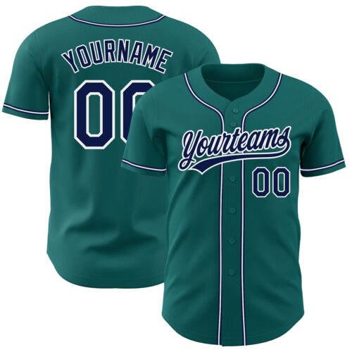 Teal0136 Custom Teal Navy-White Authentic Baseball Jersey