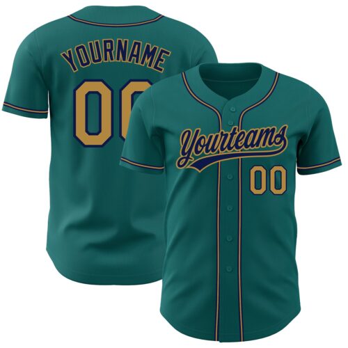 Teal0137 Custom Teal Old Gold-Navy Authentic Baseball Jersey
