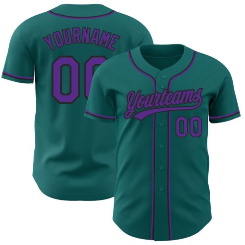 Teal0140 Custom Teal Purple-Black Authentic Baseball Jersey
