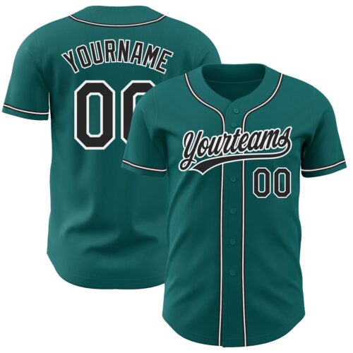 Teal0141 Custom Teal Black-White Authentic Baseball Jersey